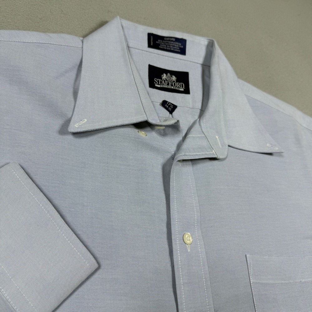 Stafford Wrinkle Free Oxford Dress Shirt Light Blue Long Sleeve 17.5 34-35